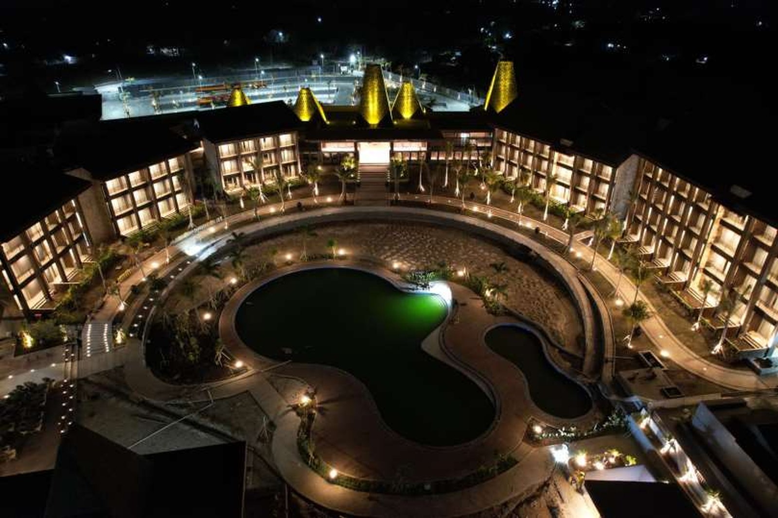 Aerial night view of MYZE Waingapu resort